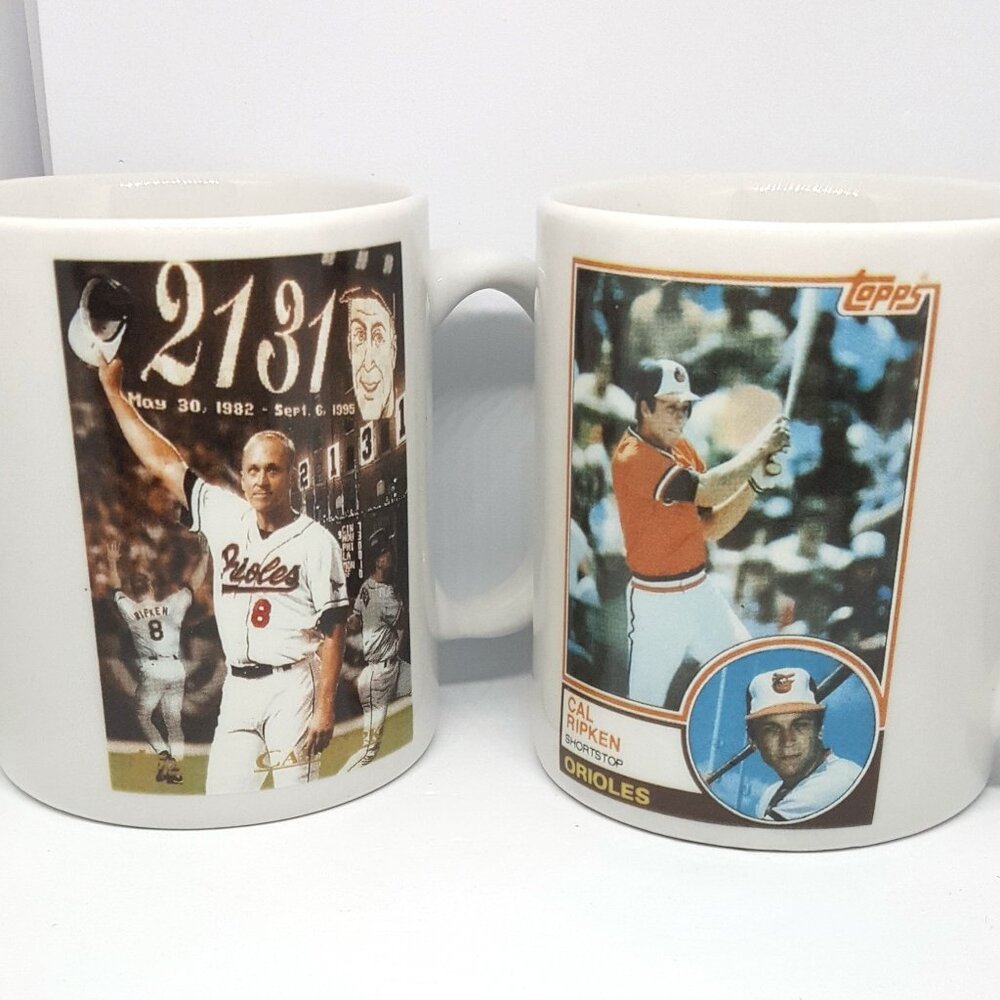 Set of 2 Cal Ripken MLB Baltimore Orioles 11 oz Coffee Mug Vintage Collectible
